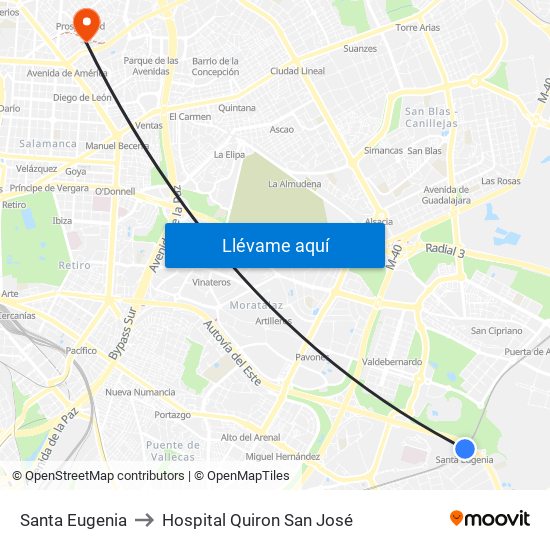 Santa Eugenia to Hospital Quiron San José map