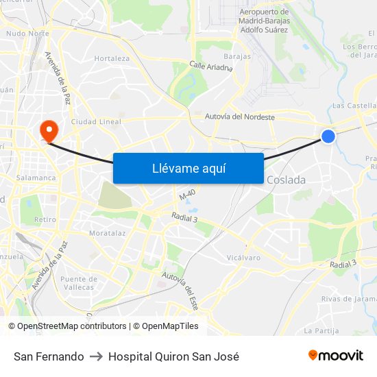 San Fernando to Hospital Quiron San José map