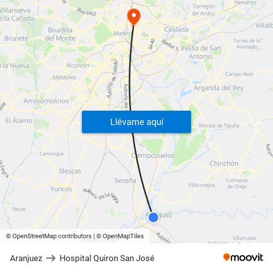 Aranjuez to Hospital Quiron San José map