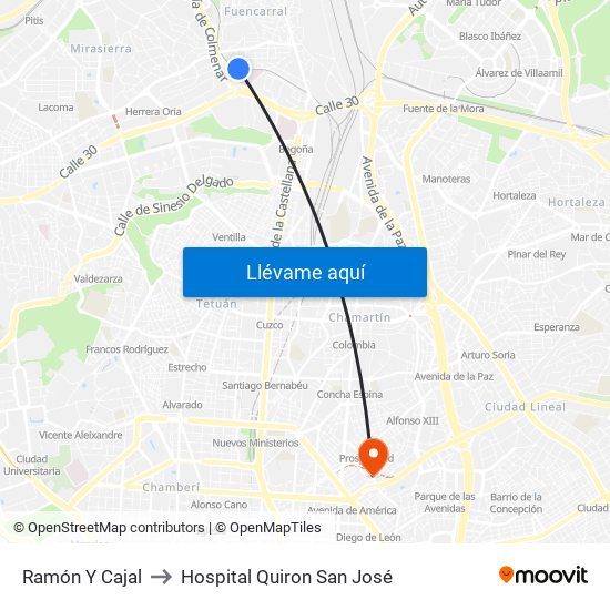 Ramón Y Cajal to Hospital Quiron San José map
