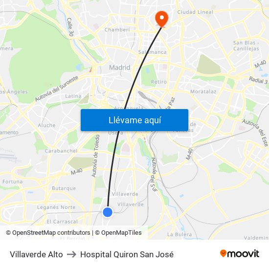Villaverde Alto to Hospital Quiron San José map