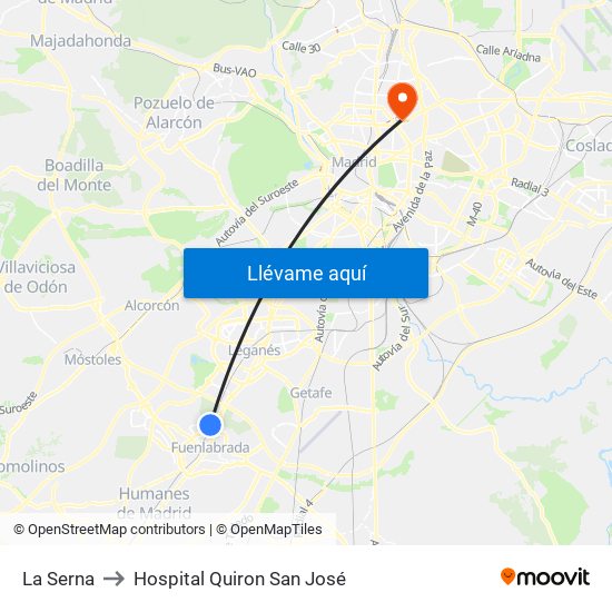 La Serna to Hospital Quiron San José map
