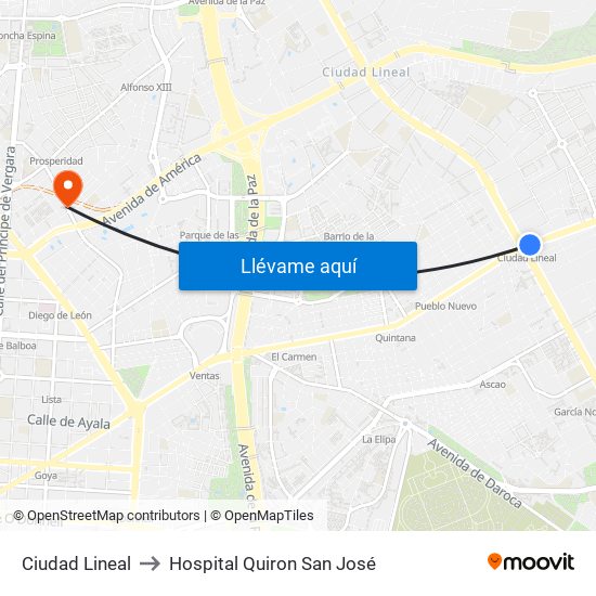 Ciudad Lineal to Hospital Quiron San José map