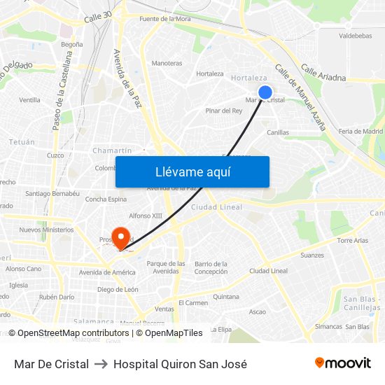 Mar De Cristal to Hospital Quiron San José map