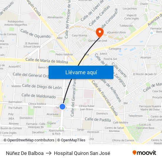 Núñez De Balboa to Hospital Quiron San José map