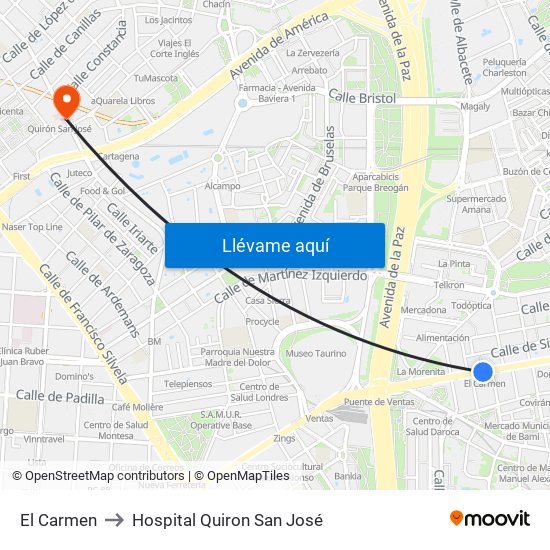 El Carmen to Hospital Quiron San José map