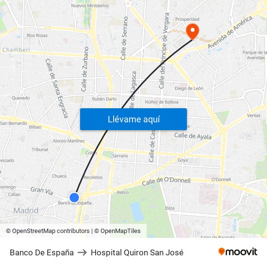 Banco De España to Hospital Quiron San José map