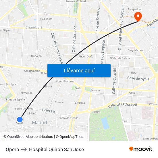 Ópera to Hospital Quiron San José map