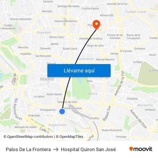 Palos De La Frontera to Hospital Quiron San José map