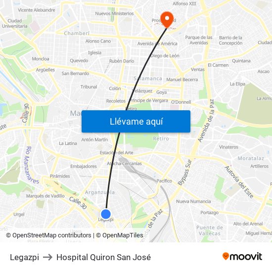 Legazpi to Hospital Quiron San José map