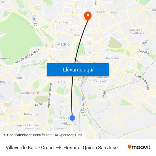 Villaverde Bajo - Cruce to Hospital Quiron San José map