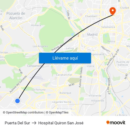 Puerta Del Sur to Hospital Quiron San José map