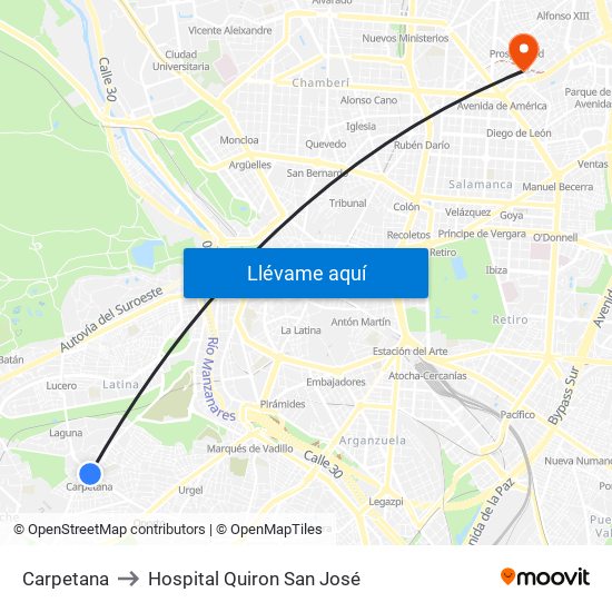 Carpetana to Hospital Quiron San José map