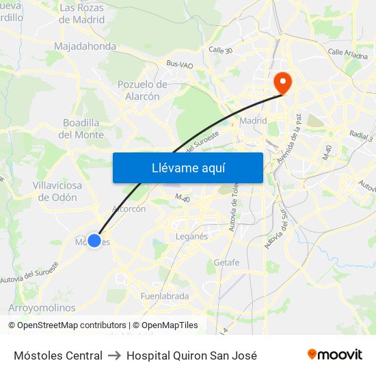 Móstoles Central to Hospital Quiron San José map