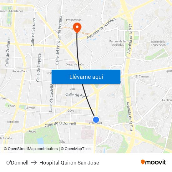 O'Donnell to Hospital Quiron San José map