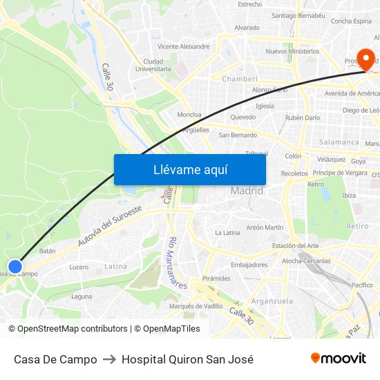 Casa De Campo to Hospital Quiron San José map