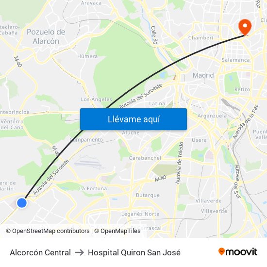Alcorcón Central to Hospital Quiron San José map
