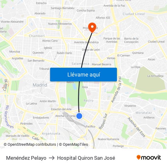 Menéndez Pelayo to Hospital Quiron San José map