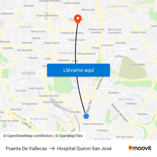 Puente De Vallecas to Hospital Quiron San José map