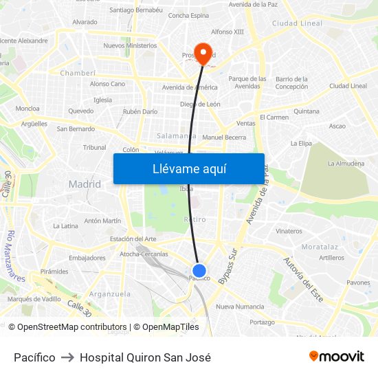 Pacífico to Hospital Quiron San José map