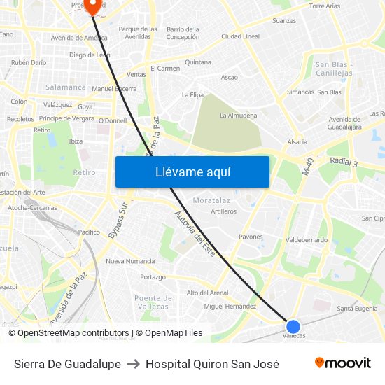 Sierra De Guadalupe to Hospital Quiron San José map