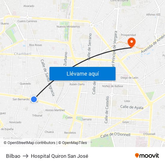 Bilbao to Hospital Quiron San José map