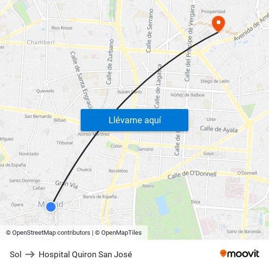 Sol to Hospital Quiron San José map