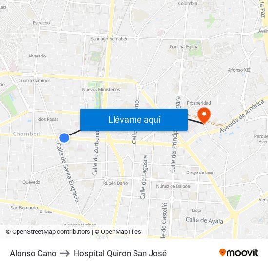 Alonso Cano to Hospital Quiron San José map