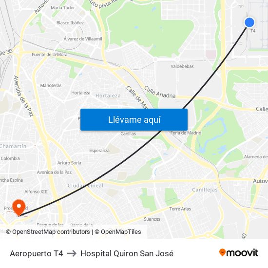 Aeropuerto T4 to Hospital Quiron San José map