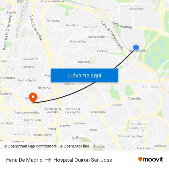 Feria De Madrid to Hospital Quiron San José map