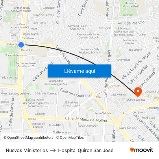 Nuevos Ministerios to Hospital Quiron San José map