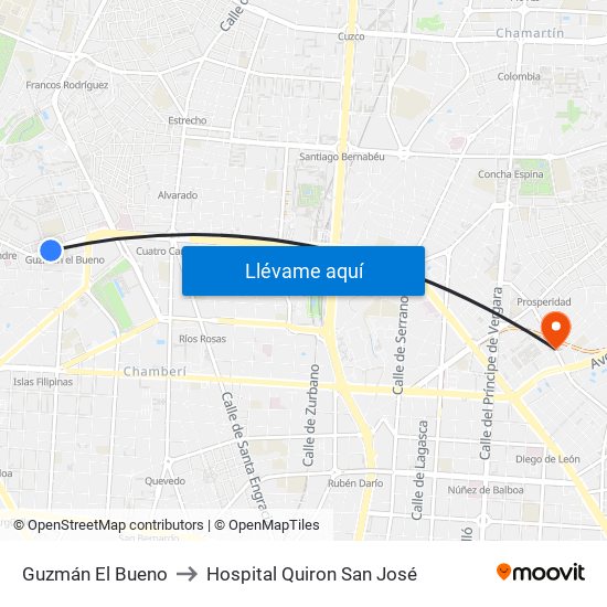 Guzmán El Bueno to Hospital Quiron San José map