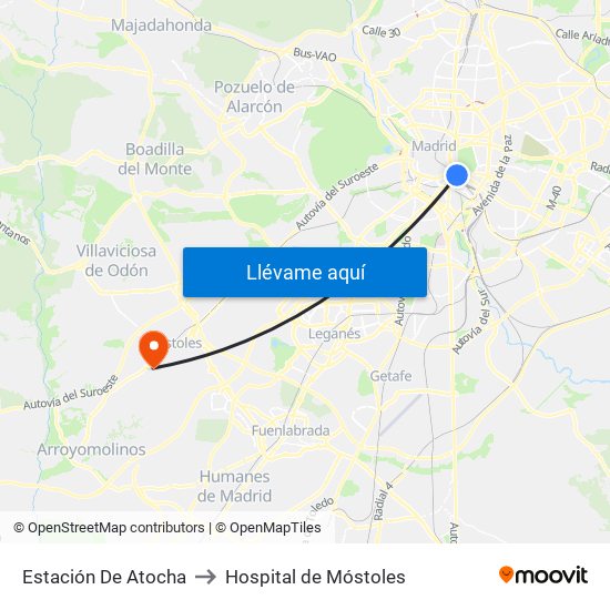Estación De Atocha to Hospital de Móstoles map
