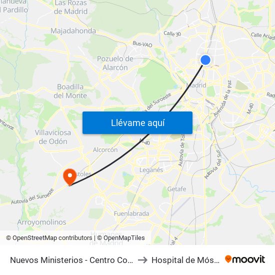 Nuevos Ministerios - Centro Comercial to Hospital de Móstoles map