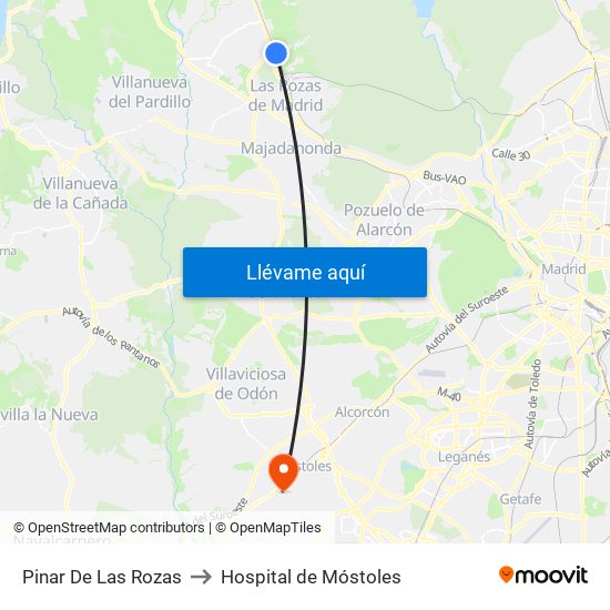 Pinar De Las Rozas to Hospital de Móstoles map