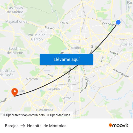 Barajas to Hospital de Móstoles map