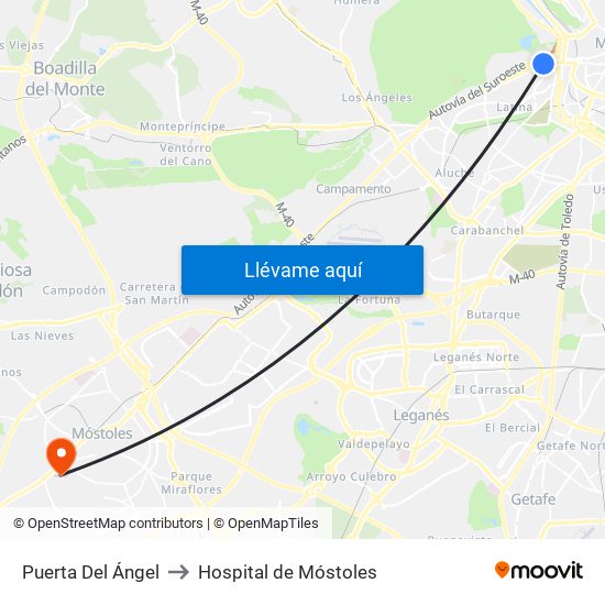 Puerta Del Ángel to Hospital de Móstoles map