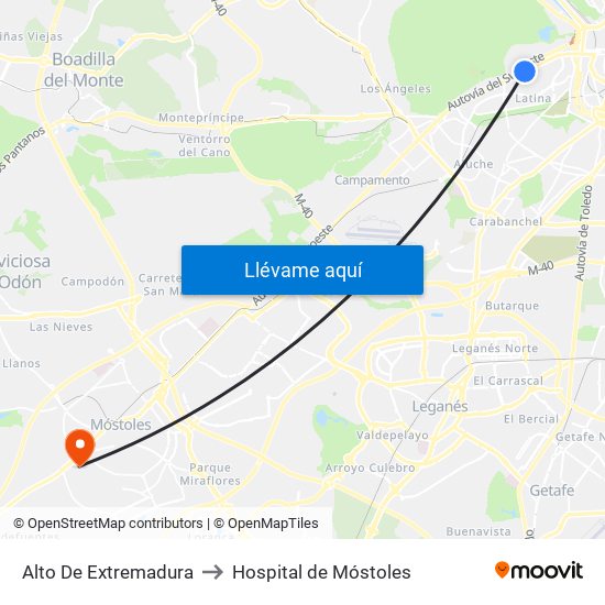 Alto De Extremadura to Hospital de Móstoles map