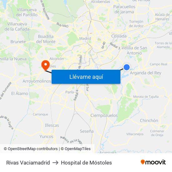 Rivas Vaciamadrid to Hospital de Móstoles map