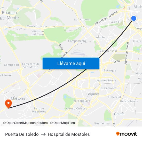 Puerta De Toledo to Hospital de Móstoles map