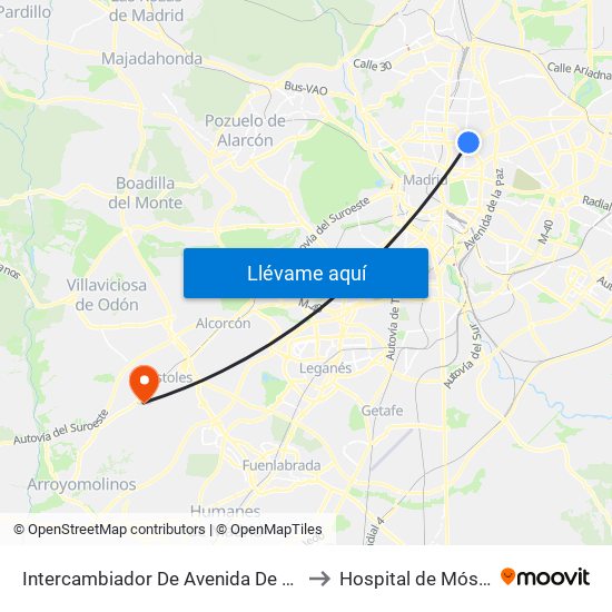 Intercambiador De Avenida De América to Hospital de Móstoles map