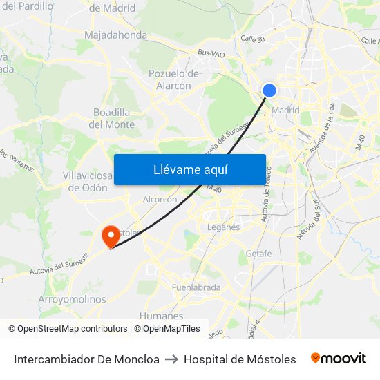 Intercambiador De Moncloa to Hospital de Móstoles map