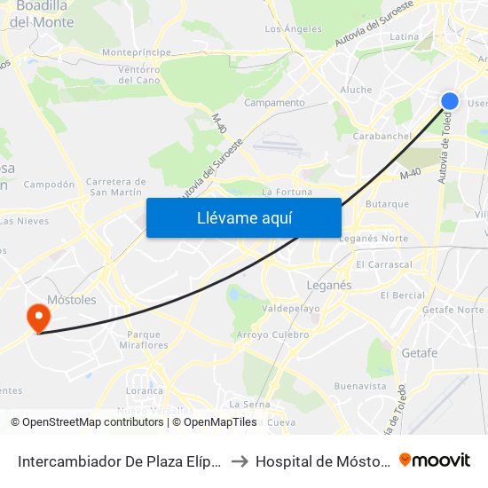 Intercambiador De Plaza Elíptica to Hospital de Móstoles map