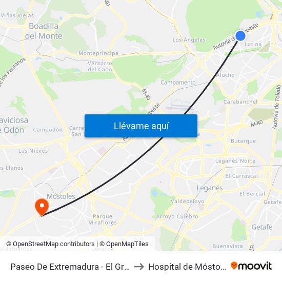 Paseo De Extremadura - El Greco to Hospital de Móstoles map