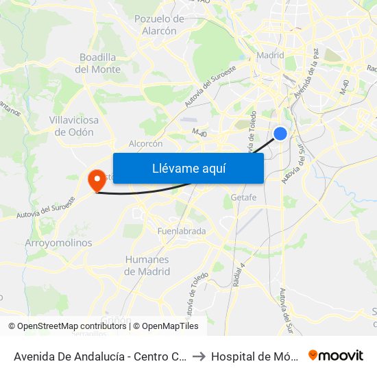 Avenida De Andalucía - Centro Comercial to Hospital de Móstoles map