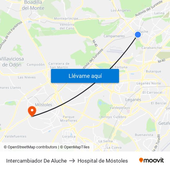 Intercambiador De Aluche to Hospital de Móstoles map