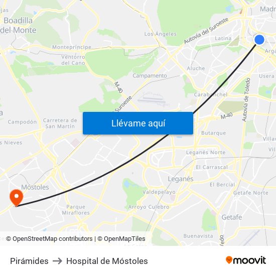 Pirámides to Hospital de Móstoles map