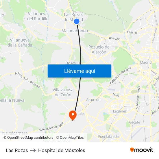 Las Rozas to Hospital de Móstoles map