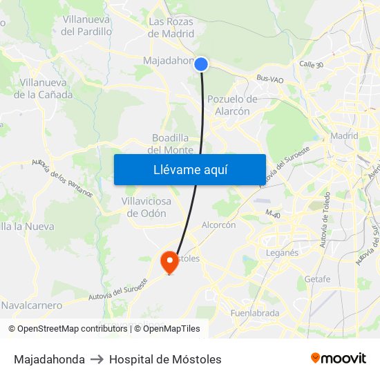Majadahonda to Hospital de Móstoles map