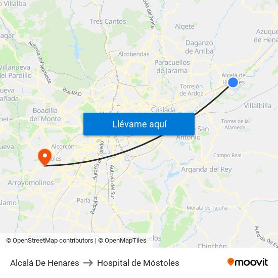 Alcalá De Henares to Hospital de Móstoles map